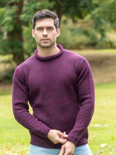 Unisex Roll Neck Sweater Merino Wool Dark Berry