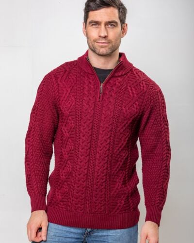 Heavyweight Extra Fine Merino Wool Half Zip Sweater - Berry