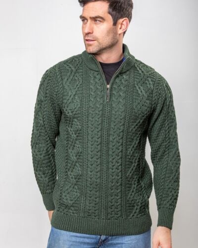 Heavyweight Extra Fine Merino Wool Half Zip Sweater - Forest Green