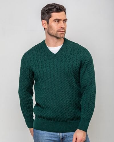 Extra Fine Merino Wool v Neck Sweater Forest Green