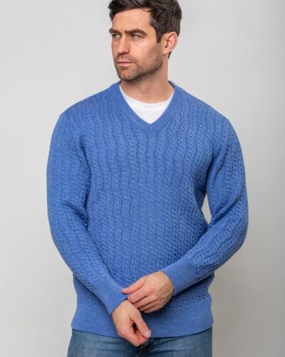 Extra Fine Merino Wool V Neck Sweater Sky Blue