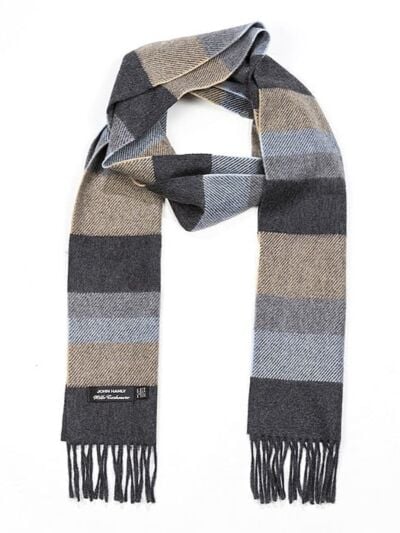 Wool Cashmere Scarf Made in Ireland - Blue/Grey/Beige Mix 8003