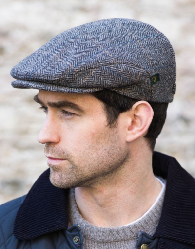 Trinity Flat Cap Grey Herringbone 9105