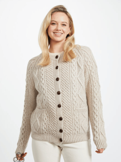 Ladies Handknit Cardigan Parsnip