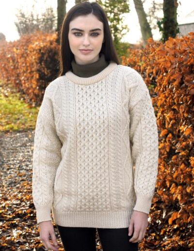 Pure Wool Unisex Aran Sweater Natural