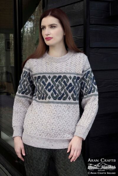 Unisex Jacquard Sweater Oatmeal Merino Wool