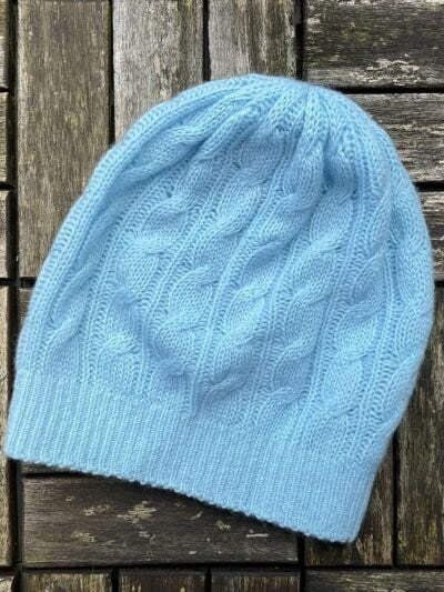 Cashmere Cable Knit Beanie Sky Blue