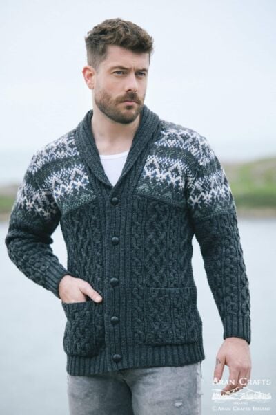 Fairisle Shawl Cardigan Charcoal