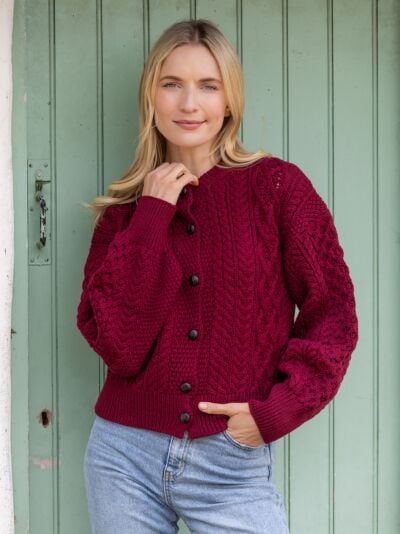 Clover Cropped Cardigan Claret