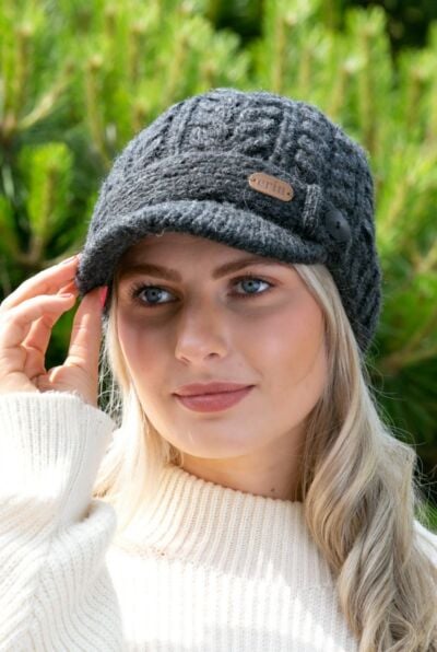 Aran Cable Peak Hat Charcoal