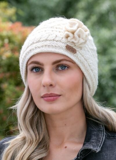 Aran Trellis Pullon Hat Natural White