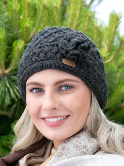 Aran Trellis Pullon Hat Charcoal