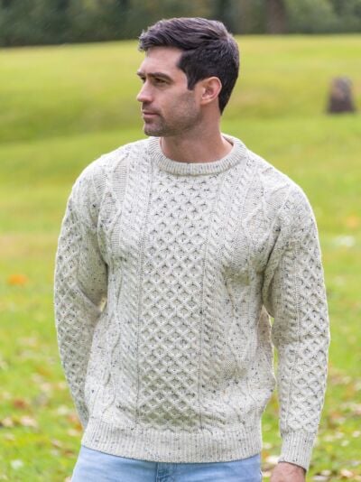 Pure Wool Aran Sweater Natural Fleck