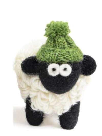 Knitted Sheep with Bobble Hat Green - Medium