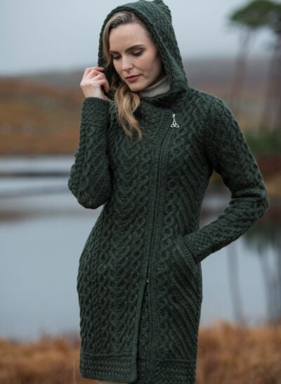 Long Heart Design Hooded Coat - Army Green