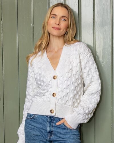 Ladies 100% Merino Wool Cropped Cardigan Natural