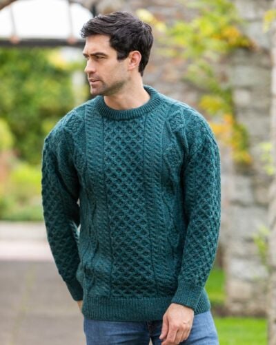 Unisex Aran Sweater Moss Green