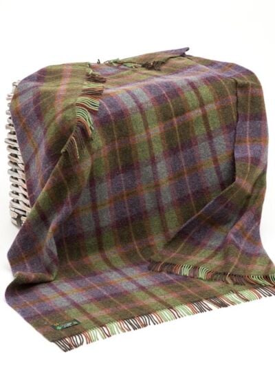 Pure Wool Throw Green and Purple Tartan - Col.LW187