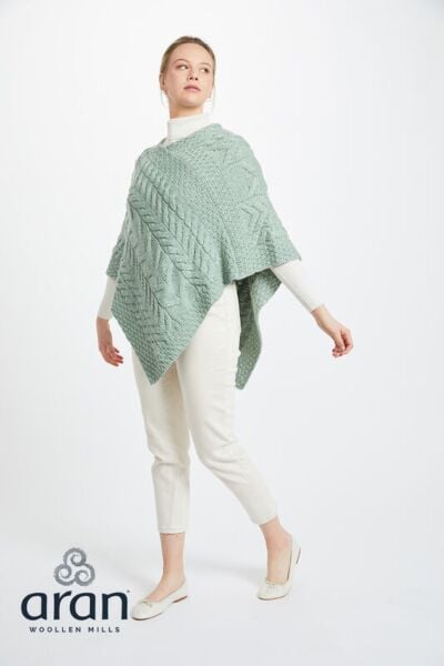 Aran Supersoft Merino Wool Poncho - Mint