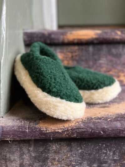 Merino Wool Slippers Dark Green