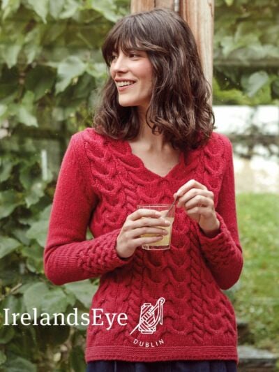 Horseshoe Cable v Neck Sweater - Bramble