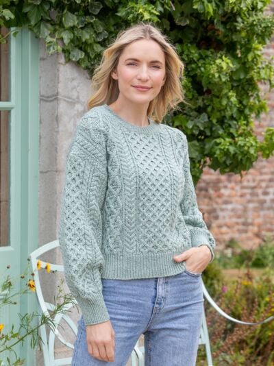 Honeysuckle Cropped Aran Sweater Sage