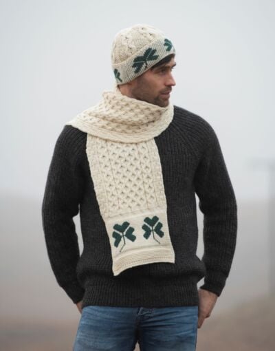 Aran Shamrock Scarf Merino Wool - unisex 