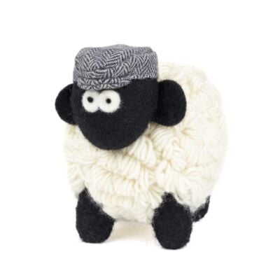 Knitted Sheep with Flat Cap - Blue Medium