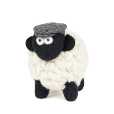 Knitted Sheep with Flat Cap - Grey Medium