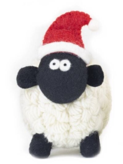 Knitted Sheep with Santa Hat - Medium