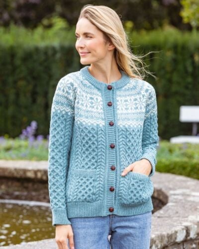 Fairisle Merino Wool Cardigan Aqua