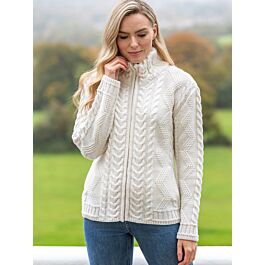 Women's Plated Aran Turtle Neck - White Mix — Inis Meáin Knitwear