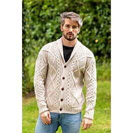 Mens V Neck Cable Knit Cardigan Silver