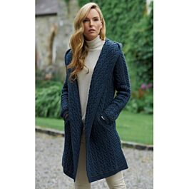Ladies Herringbone Shawl Collar Hooded Coat | The Sweater Shop