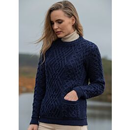 Aran Cable Kit Sweater with Pockets - Midnight Blue | The Sweater Shop