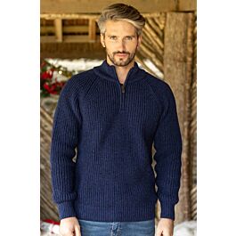 Men's half zip ribbed sweater Deep Water Blue | The Sweater Shop
