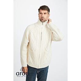 Mens Aran Handknit Full Zip Merino Wool Cardigan | The Sweater