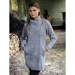 Womens Aran sweater Coat side zip | The Sweater Shop