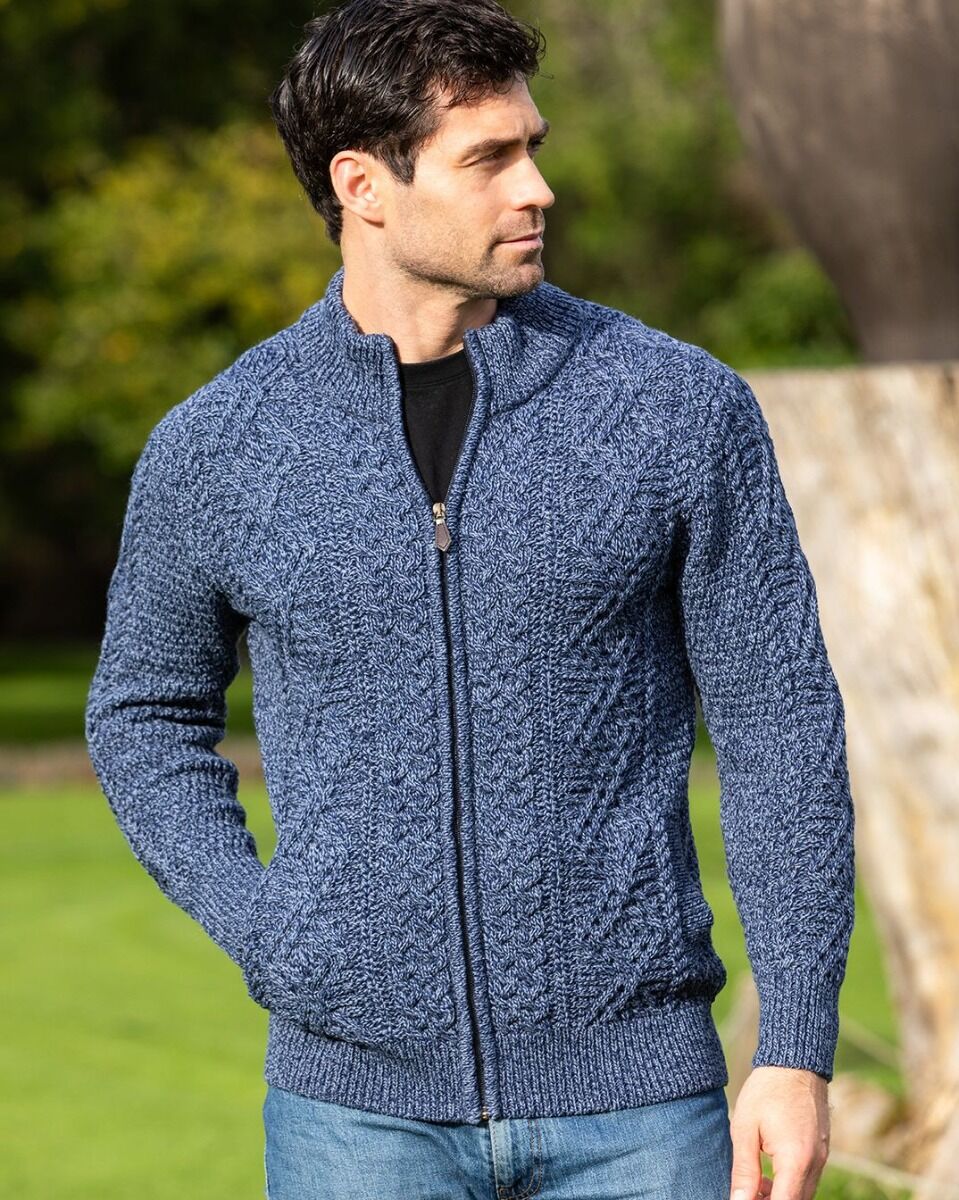 Mens Fisherman Full zip Cardigan | The Sweater Shop